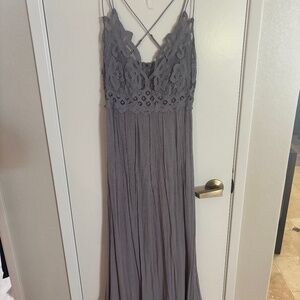 Long Lace Maxi Slip Dress Slate Lavender